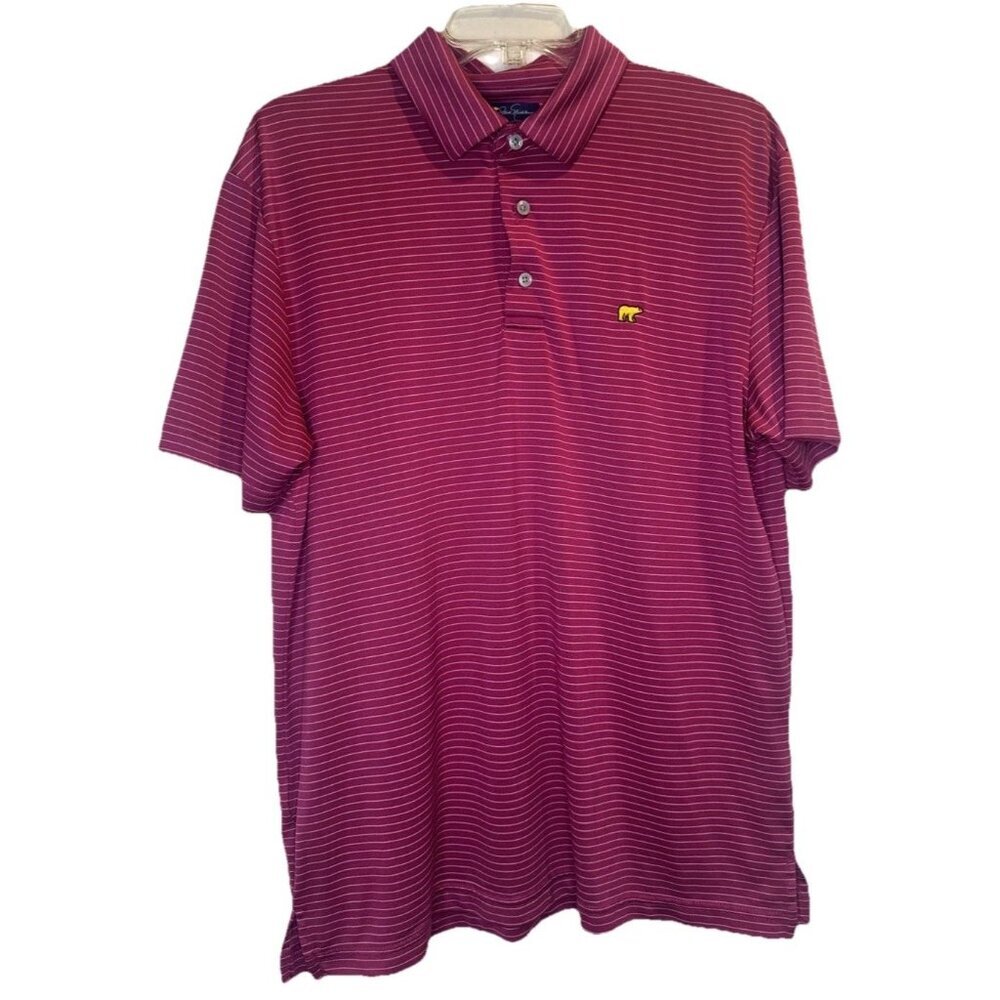 Jack Nicklaus Men’s Pink White Striped Golf Polo Performance Stretch Shirt Sz M‎